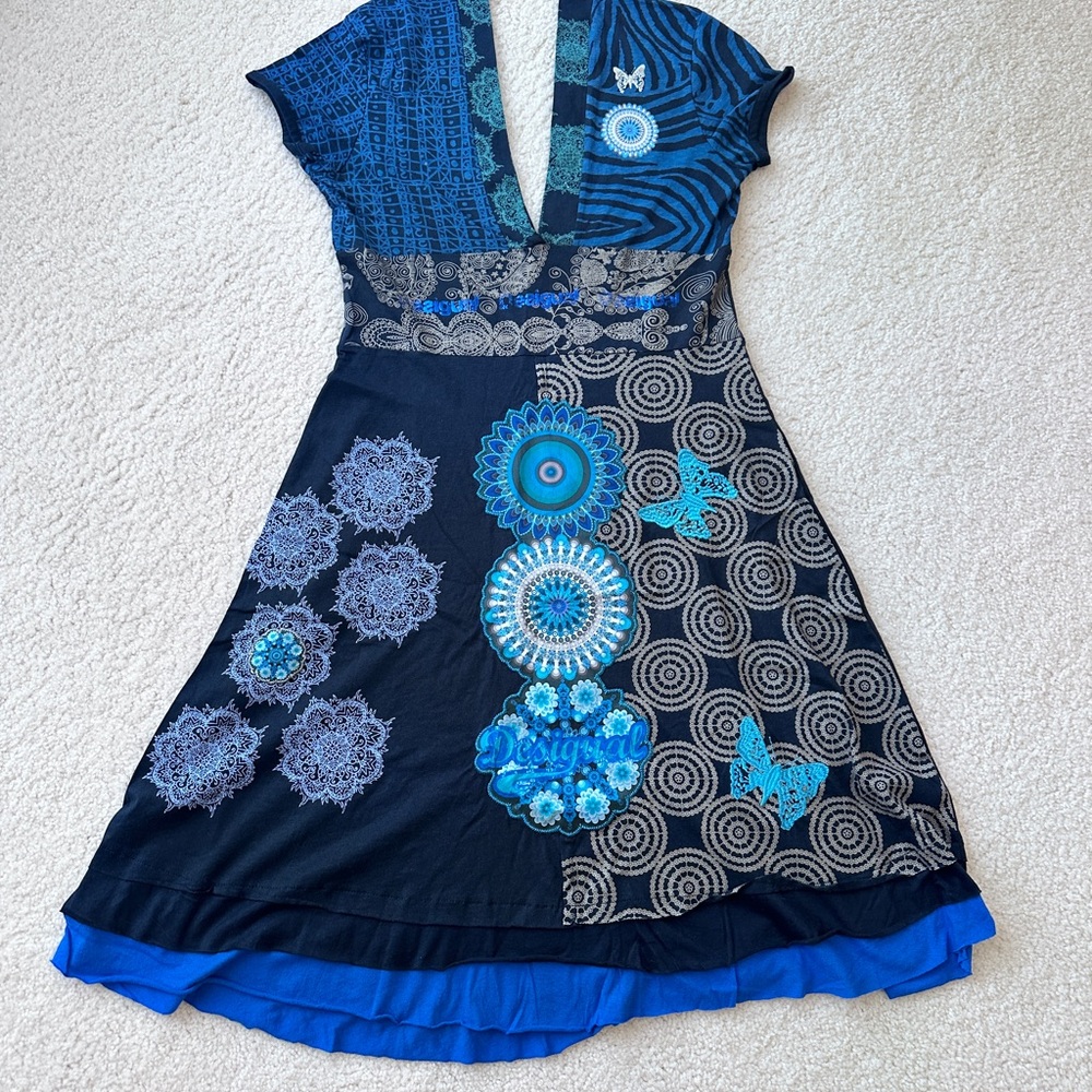 Desigual Blue Patterned embroidered Dress